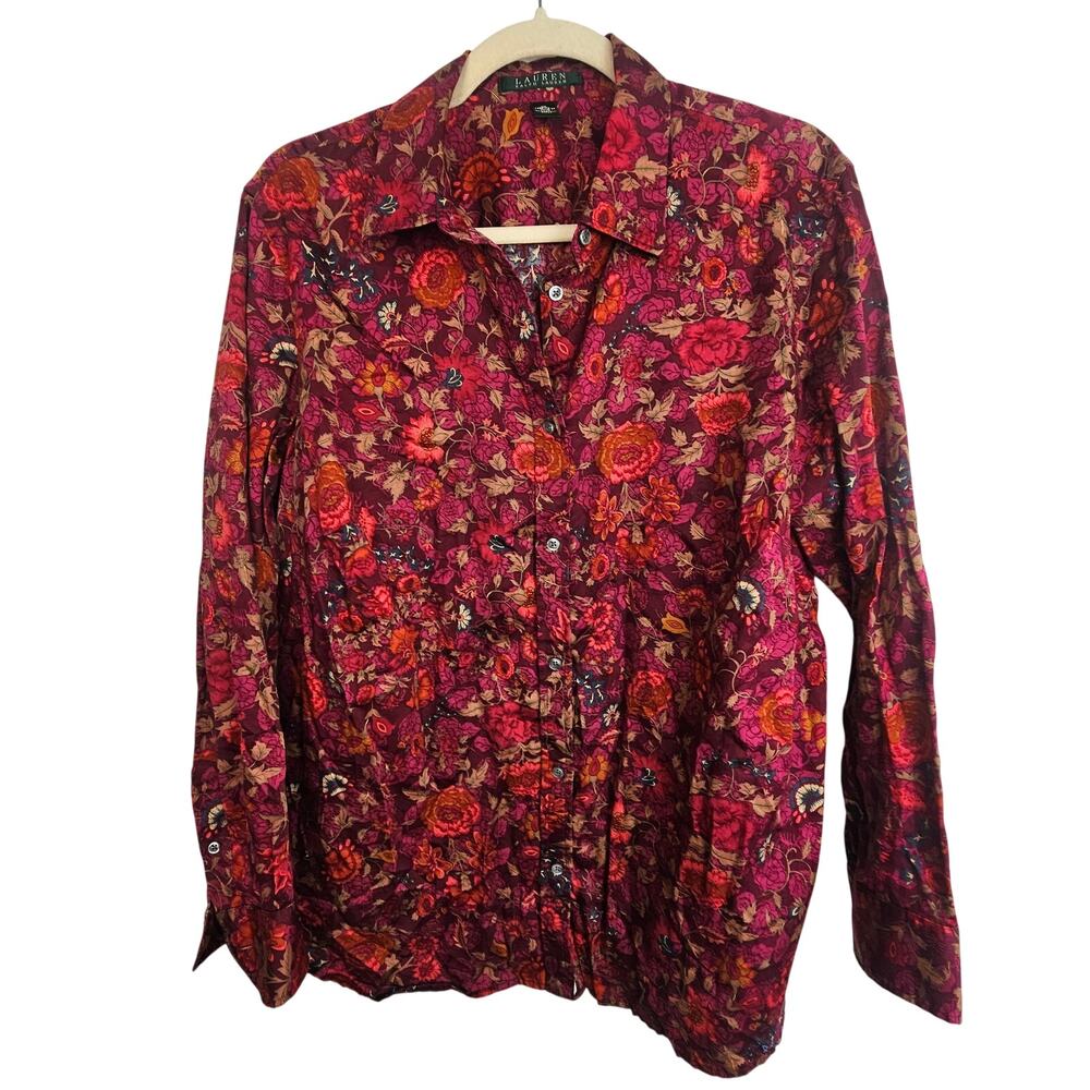 Lauren Ralph Lauren Womens Floral Blouse Plus Size 1X English Country Old Money